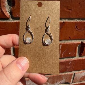 Silver Teardrop Dangle Earrings with Moonstone